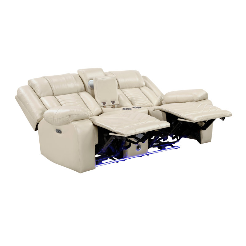 Beige luxueux ensemble de canapés 2 pièces causeuse inclinable électrique avec causeuse à lumière DEL, Beige Faux Leather