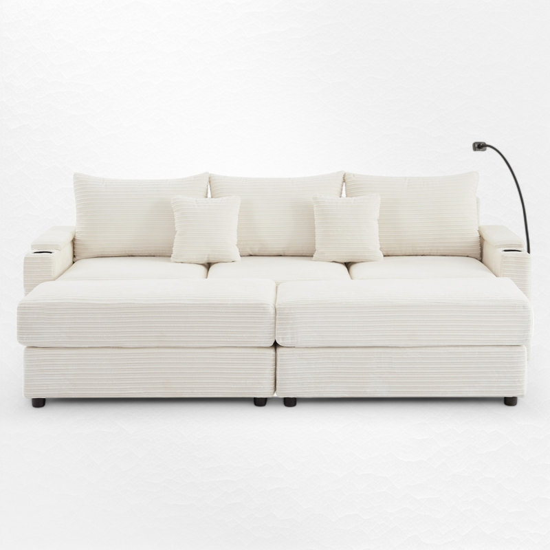 Canapé modulaire 4 pièces Demostene, Velours côtelé beige