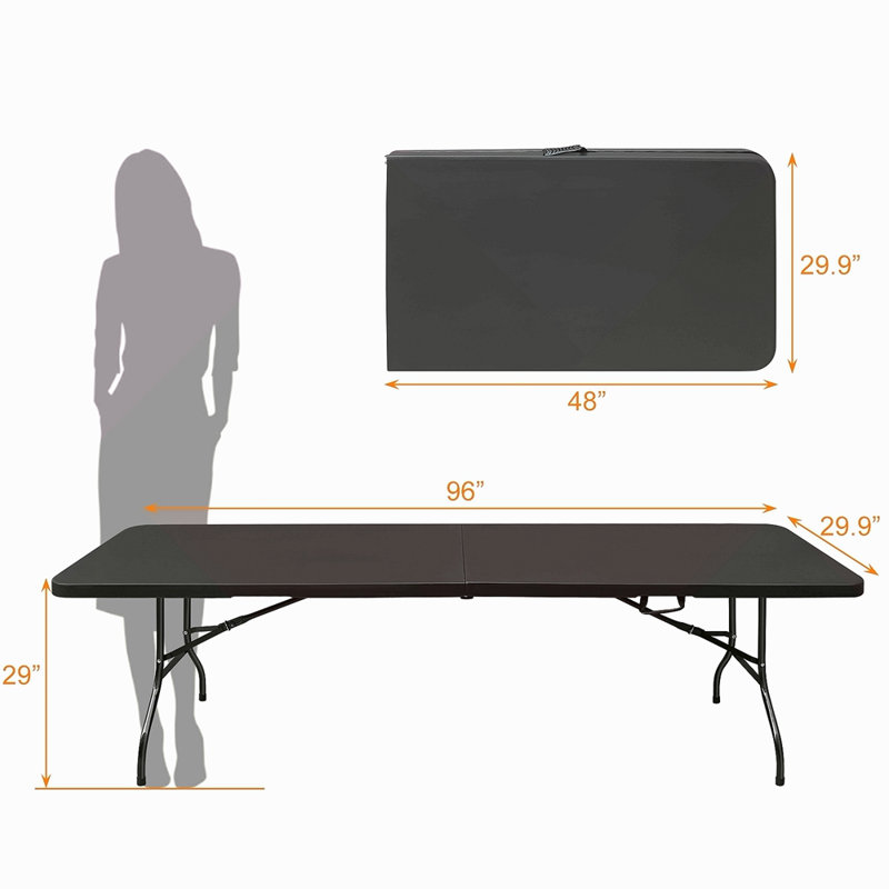 Table pliante de 8 pi, table en plastique portative pour le camping, pique-niques, fêtes, table pliable à charge élevée, Noir