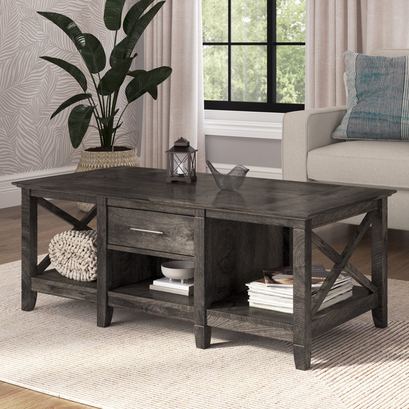 Table basse avec rangement Huckins, Hickory gris foncé