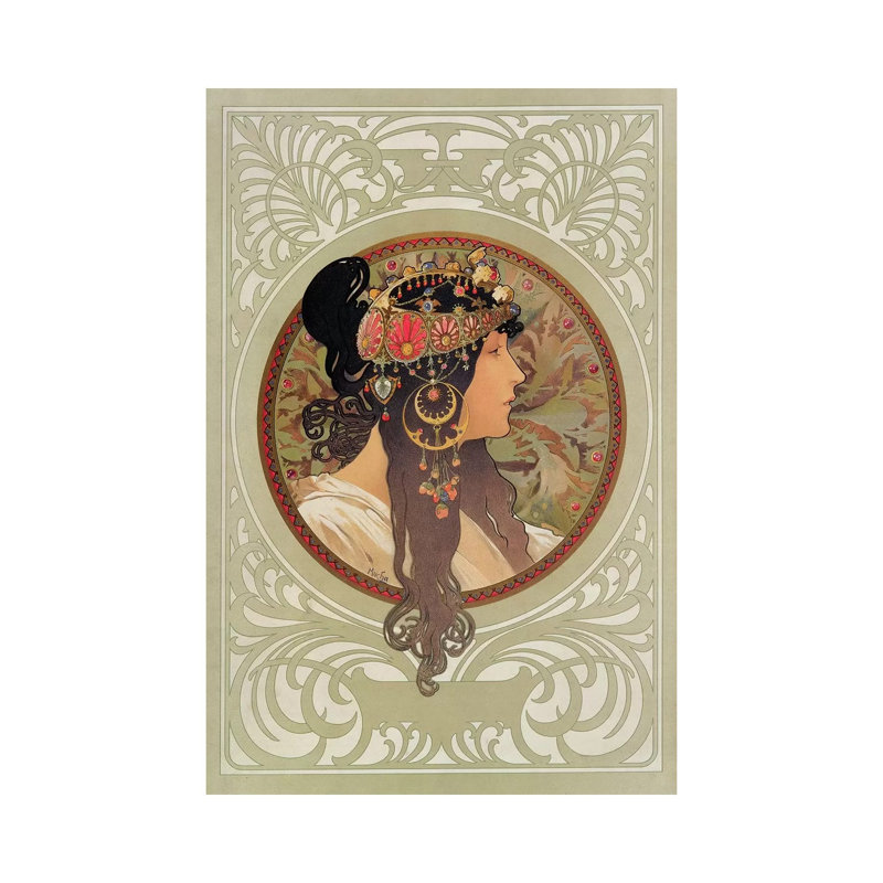 Tetes Byzantines: Brunette, 1897 by Alphonse Mucha - Wrapped Canvas Painting, 30.48cm H x 20.32cm W x 1.905cm D