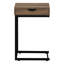 Table d'appoint, en forme de C, bout, côté, collation, tiroir de rangement, salon, chambre à coucher, stratifié brun, métal noir, contemporain, moderne-1312426587-1312426585