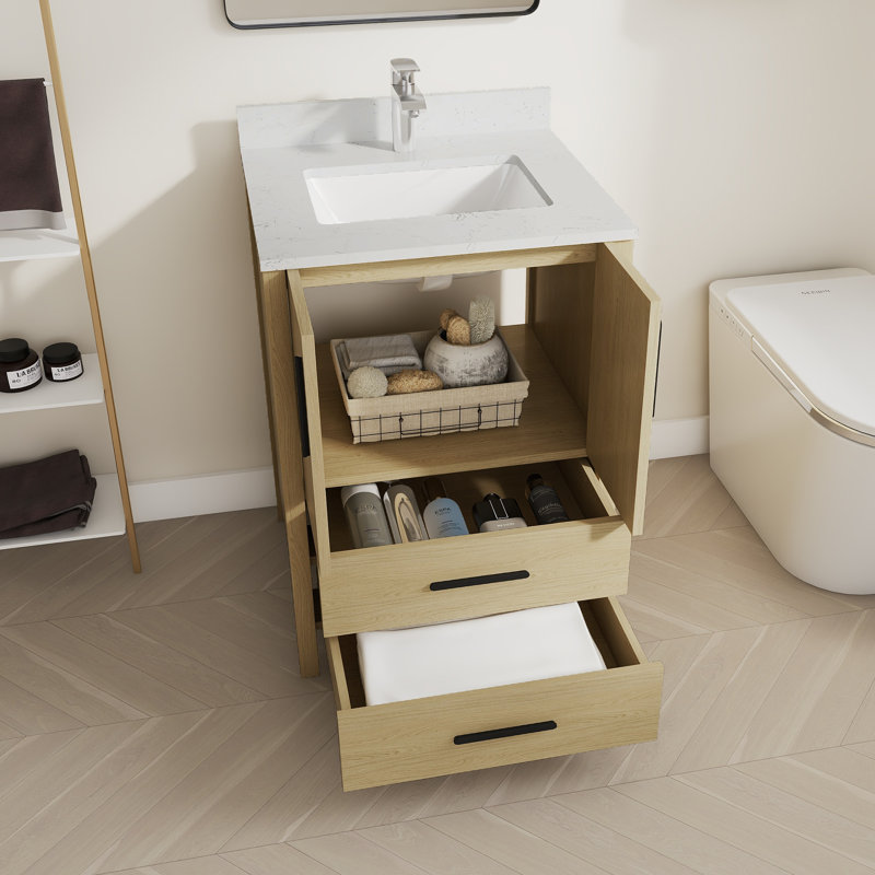24'' Fully Assembled Freestanding Single Bathroom Vanity With White Granite Top and Backsplash, 24"