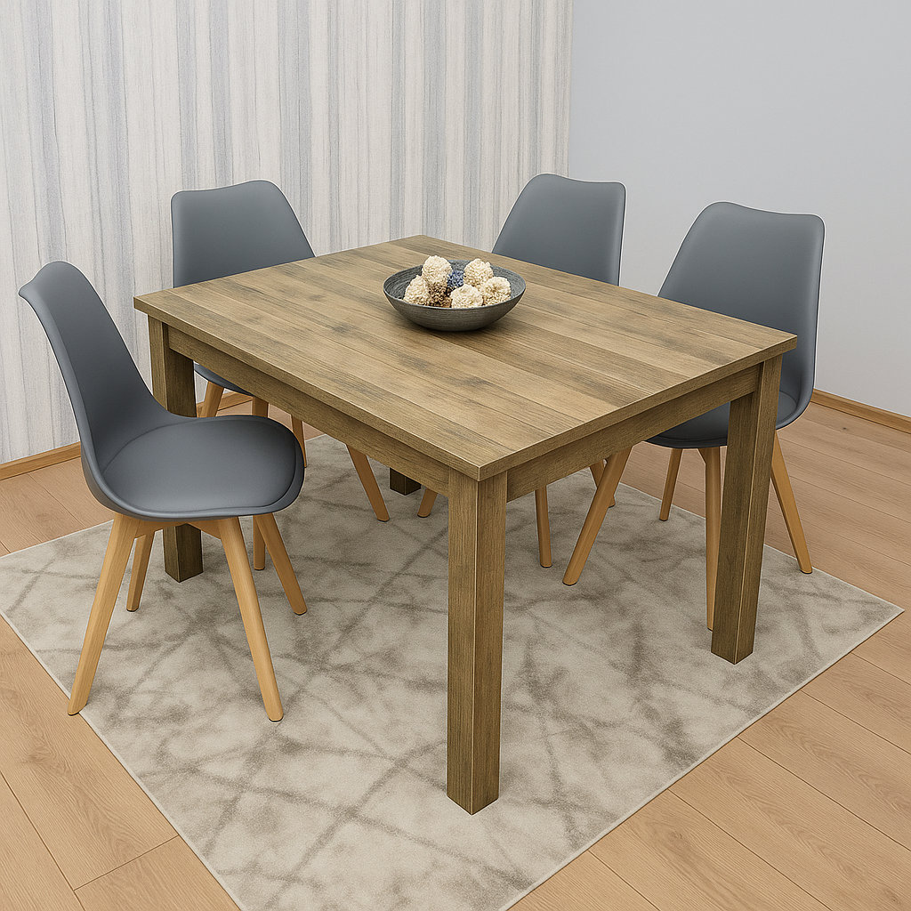 B&Q - Kitchen Dining Table With 4 Chairs Dining Table Room Set 4 Wooden Rustic Effect Table And 4 Grey Tulip Chairs Furniture - Image 6