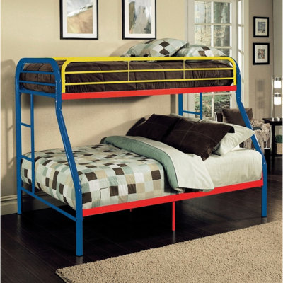Multi - Color Twin/Full Metal Bunk Bed Featuring 2" Tube Frame, Built In 2 Side Ladders, Full Length Guardrail On Top Bed, Slat System Included, 660Lbs Weight, Kd T/F Bunk, Non Convertible Color,
