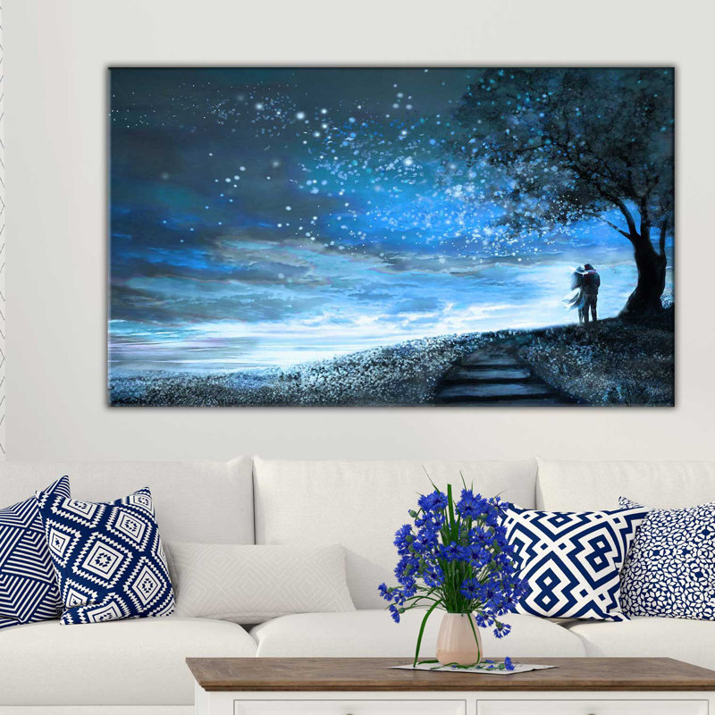 « starry night », reproduction de peinture à l’huile sur toile tendue, H 28 po x l 48 po x P 1,5 po