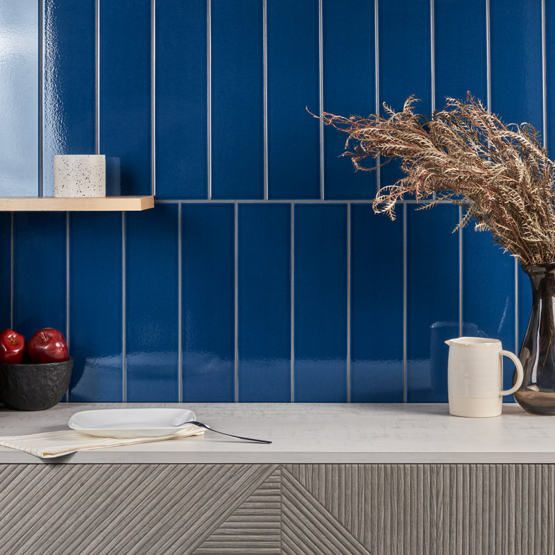 Radiant 4.43'' W x 17.62'' L Crackled Ceramic Subway Wall Tile (10.35 Sq. Ft. / Case), Nautical Blue