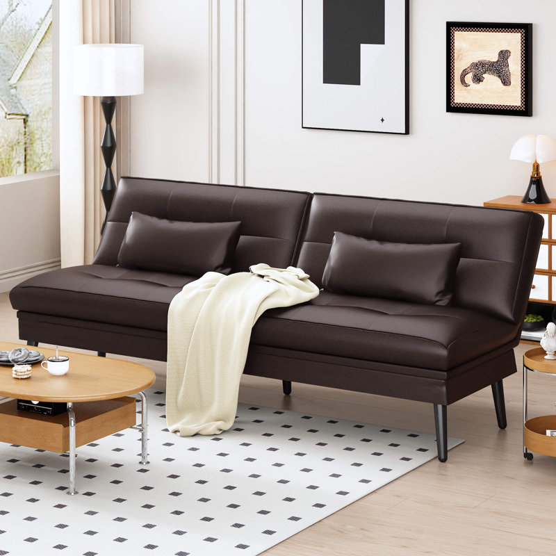 Canapé-lit convertible futon, 69 po Futon canapé-lit, canapé-lit multifonctionnel avec 2 coussins et coussins de dossier, canapé-lit ajustable à 5 positions pour petit salon dans un dortoir,