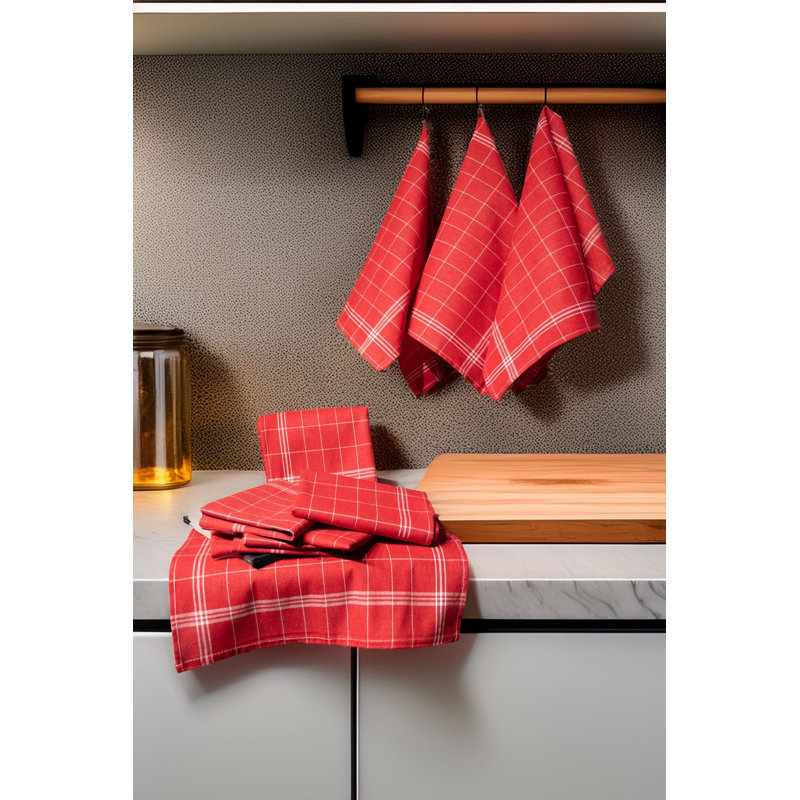 Premium Kitchen Towel Set (10 Pieces), 100% Cotton, 19.7 x 27.6 inches | Machine Washable, Red & White | Highly Absorbent, Durable & Stylish for Everyday Use
