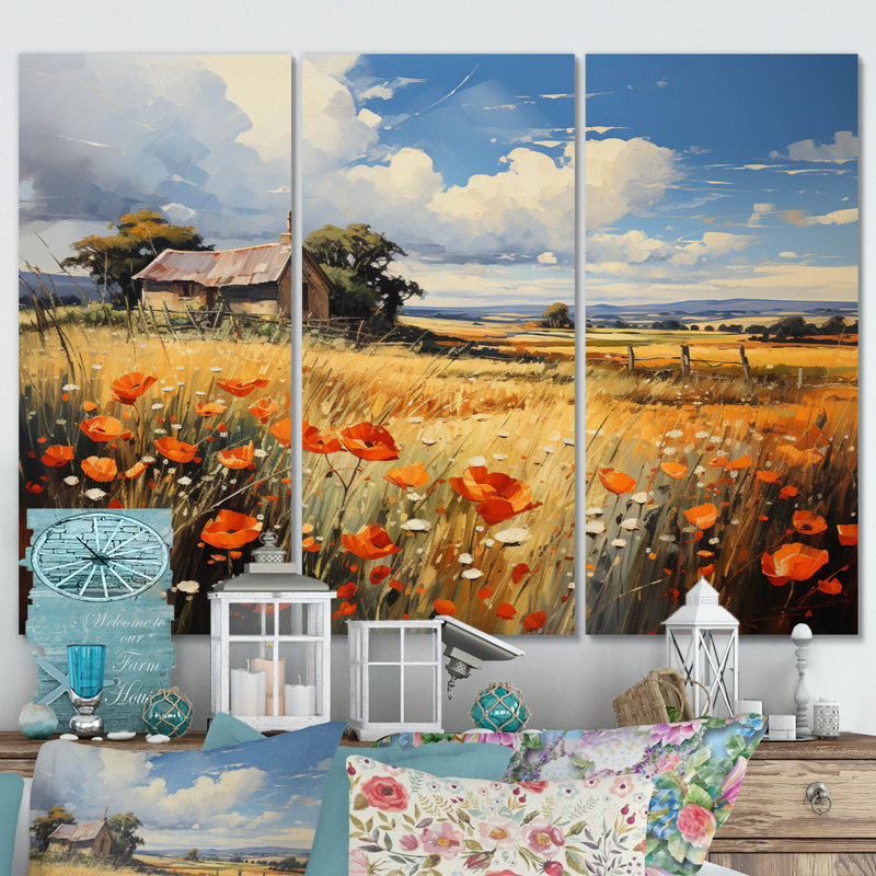 " French Fields Of Normandy I " 3 - Pieces, 28" H x 36" W x 1" D