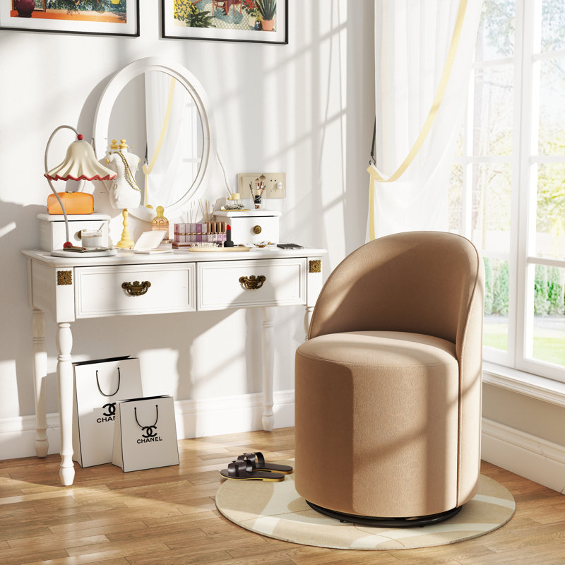 Swivel Upholstered Dining Chair With Backrest, 360 Degree Swivel Side Chair For Dining Room, Balcony, Parlour, Khaki Velvet