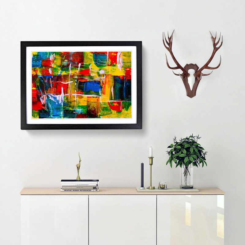Abstract Art Painting Vol.258 by S.Johnson - Framed Print, 48cm H x 65cm W x 2cm D, Black Framed