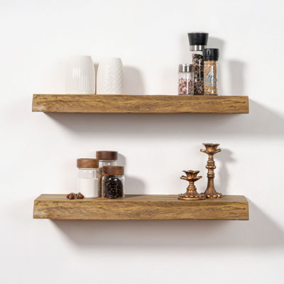 Draven 2-Piece Live Edge Heavy Duty Reclaimed Elm Floating Shelves