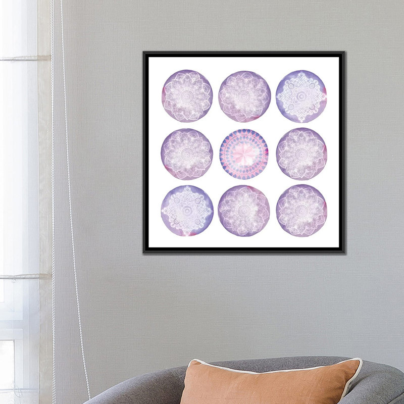 « lilas gouttelettes », impression sur toile, H 18 po x l 18 po x P 1,5 po, Toile avec cadre noir, Pas de tapis