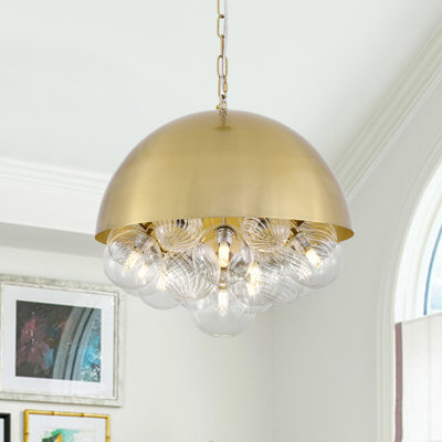Luminaire suspendu en forme de dôme à 10 lumières avec bulle en verre nervuré