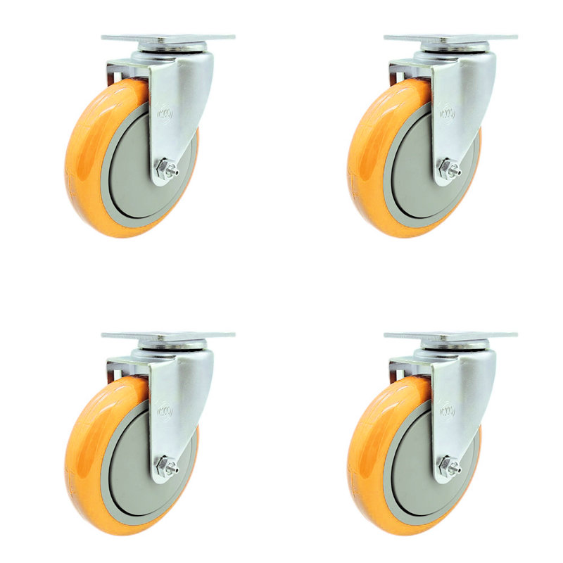 5 Inch Yellow Polyurethane Wheel Swivel Top Plate Caster Set Service Caster Brand
