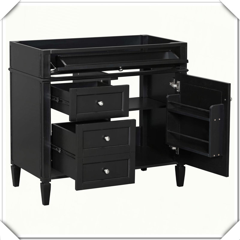 Meuble-lavabo moderne en bois massif avec tiroir 2 tiroirs, Noir