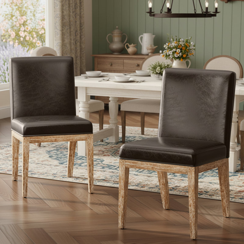 Chaises de salle à manger rembourrées Modern, chaises de cuisine sans accoudoirs avec pieds en bois massif, Brun