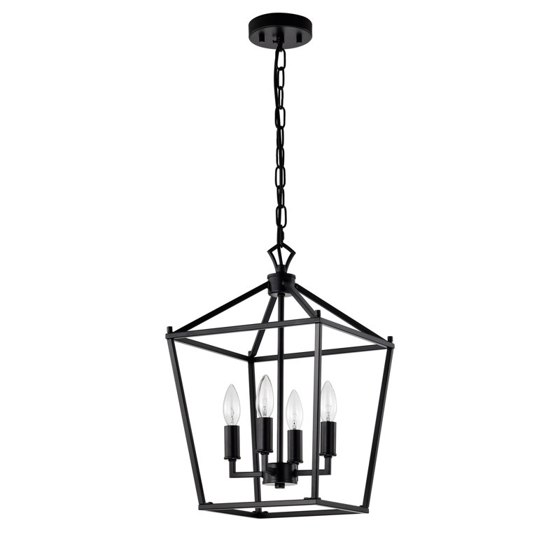 Lustre en fer de style lampadaire Buelex, H 16,9 po x l 11,8 po x P 11,8 po, Noir mat