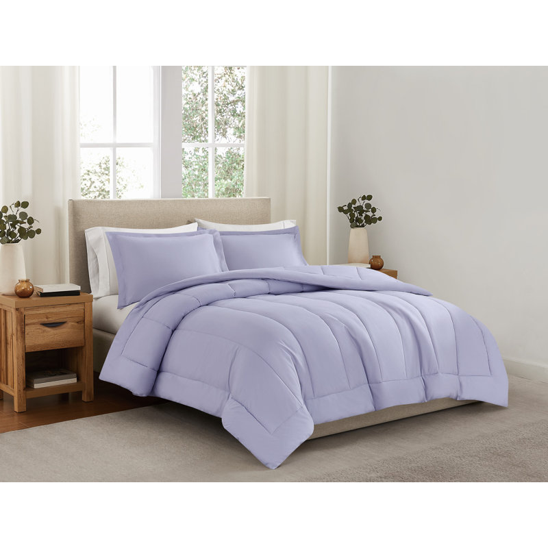 Brooklyn Loom Solid Cotton Percale Comforter Set, Full/Queen + 2 Standard Shams, Lavender