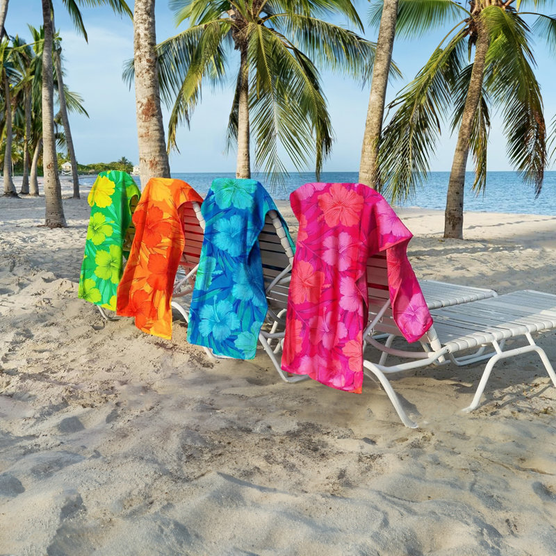 Cohin Rudy Hibiscus Floral 100% Cotton Pool Towels, Beach Towels Set for Adults and Kids