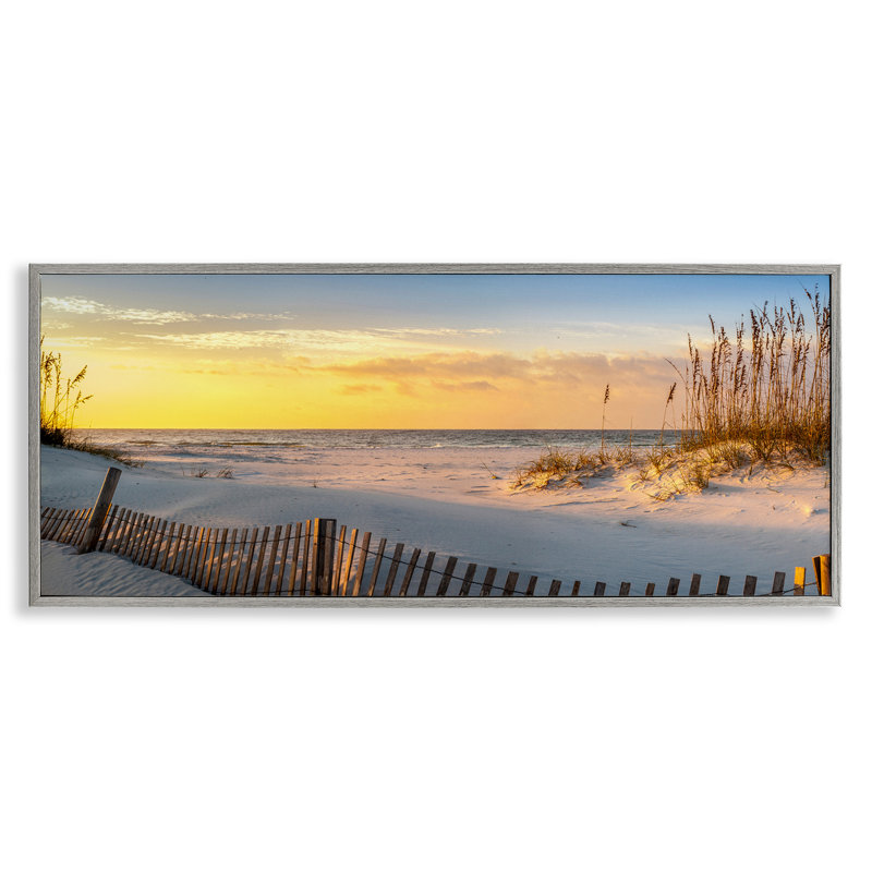 Panoramic Coastal Beach Sunrise Gray Framed Canvas Print, 30 x 13