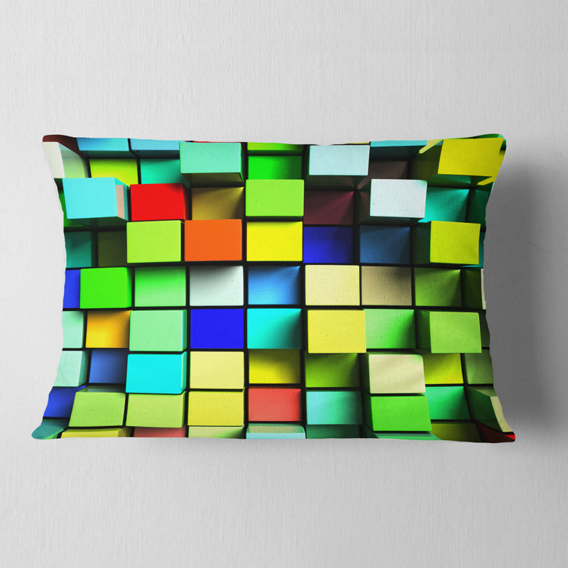 Coloured 3D Cubes Wall Design - Coussin décoratif imprimé abstrait