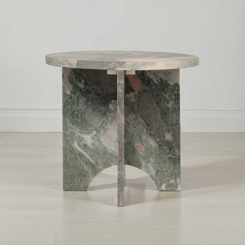 Sculptural Marble Table with Interlocking Base, Mint Marble