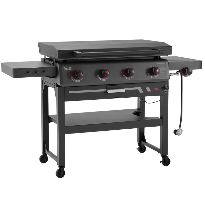 Plaque chauffante au propane à 4 brûleurs de 36 po avec brûleur latéral et hotte - 63 000 BTU avec surface de cuisson professionnelle de 72 po B