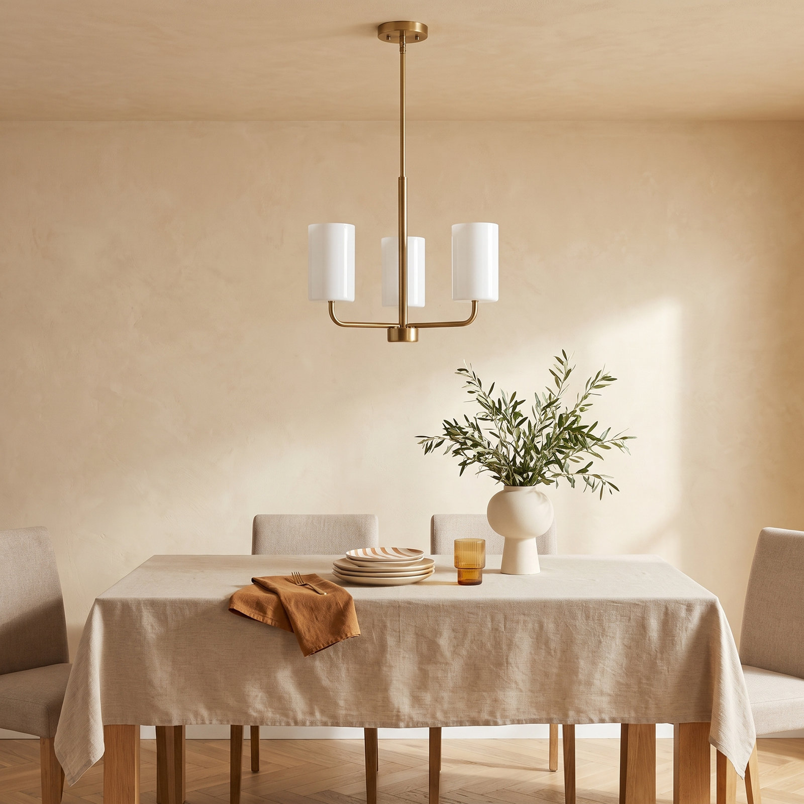 3 - Light Dimmable Shaded / Spider Chandelier, Gold, No