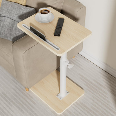 Sofa Armrest Tray Table For Couch , 360° Swivel Height Adjustable End For Small Spaces, Snack Side Table For Bed Or Chair With Phone,Tablet Slot