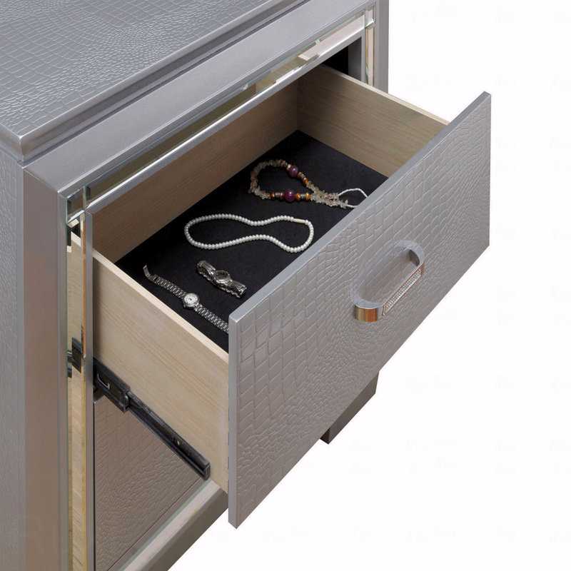 Table de chevet 2 tiroirs Heffron, Argent