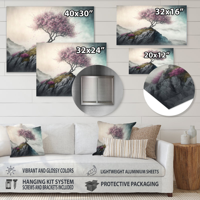 «Mountain Top Cherry Blossom V», impression sans cadre sur métal, H 24 po x l 32 po x P 1 po