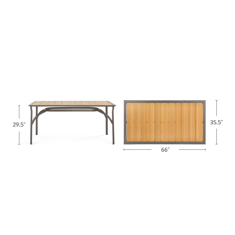 Harper All-Weather Aluminum & Poly-Resin 34" x 66" Rectangular Outdoor Dining Table w/Umbrella Hole