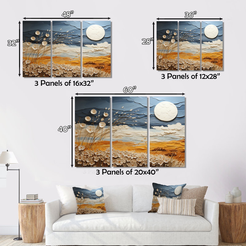 Nuage prairies collages VII - ensemble d'art mural moderne sur toile, H 28 po x l 36 po x P 1 po