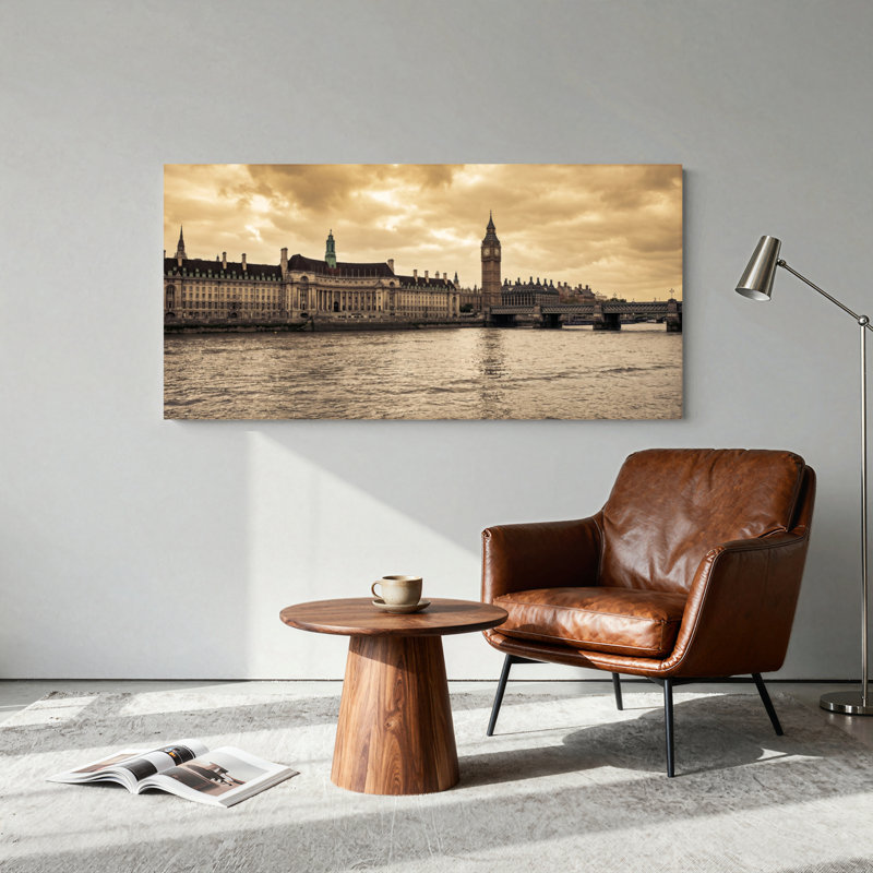 Ensemble de 1 tableau sur toile représentant la ligne d'horizon de Londres, L 32 po x H 16 po, Toile tendue