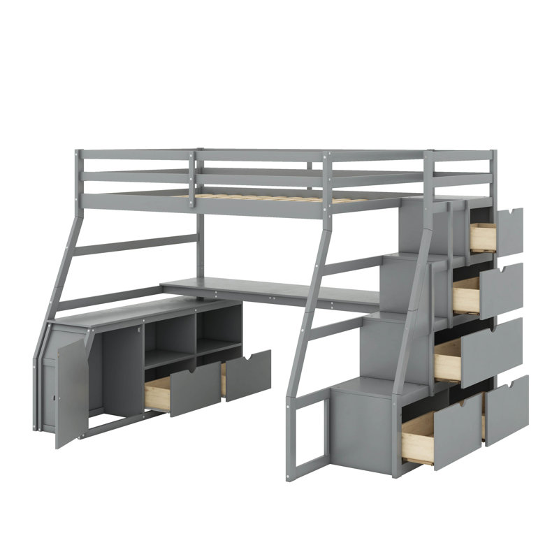 Harriet Bee Full Loft Bed With 7 Drawers, 2 Shelves And Desk - Wayfair ...