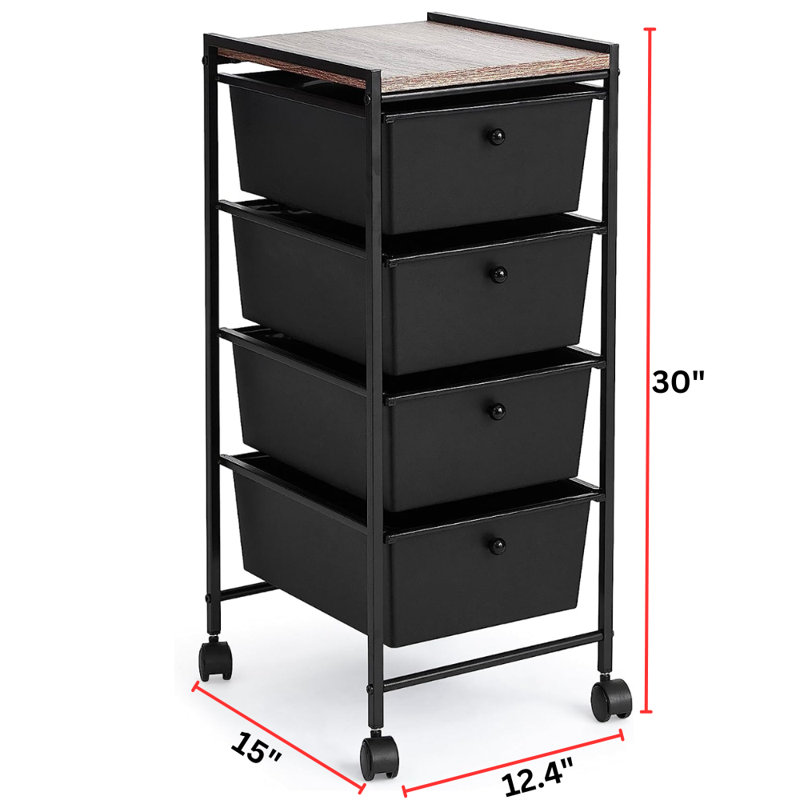 Commode de rangement roulante 4 tiroirs Suprima, Noir