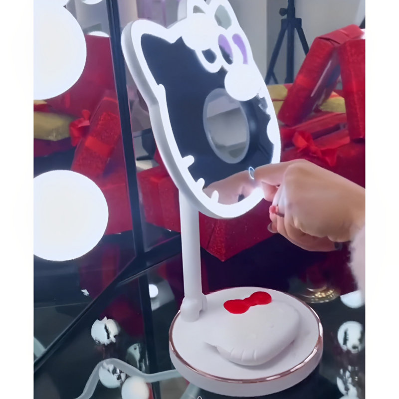 Hello Kitty Tabletop Mount LED Rechargeable Makeup Mirror with 360 Degree Rotation and Touch Sensor