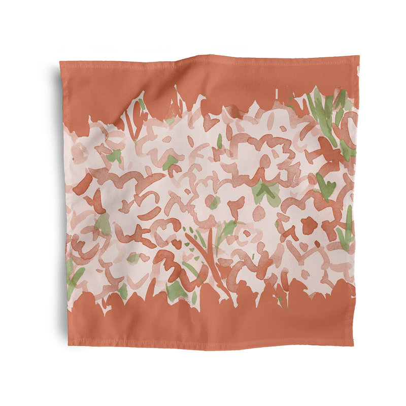 Lonston Abstract Floral Center Stripe Napkins, Orange