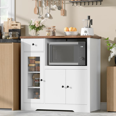 Kitchen Microwave Cabinets/Stand With 3 Doors And 1 Drawer, Buffet Cabinet Sideboard With Adjustable Shelves by Winston Porter