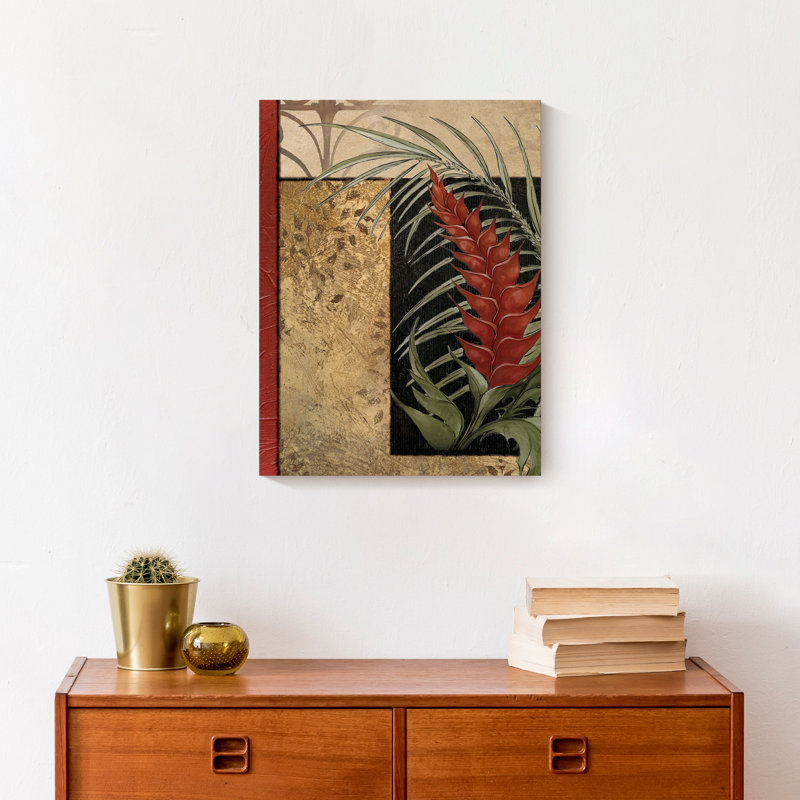 Palmier rouge sur toile, H 16 po x l 12 po x P 1,25 po, Sans cadre