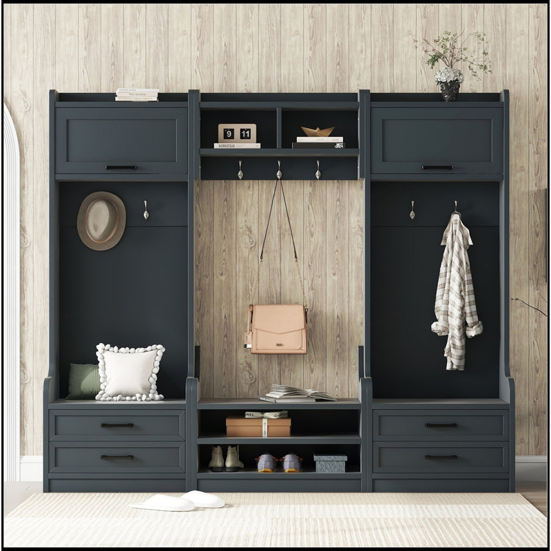 Versatile Detachable Hall Tree with Multiple Storage Options for Organized and Stylish Entryways, Dark Blue