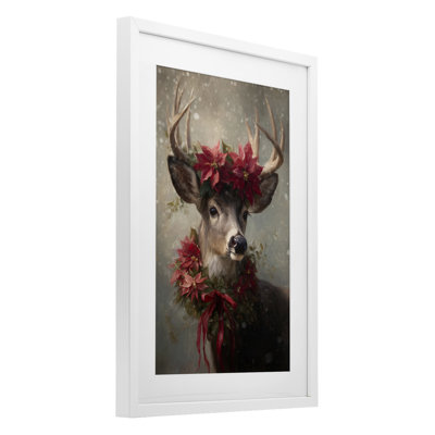 «Poinsettia Christmas Deer», reproduction encadrée sous verre, conception de Tina LeCour