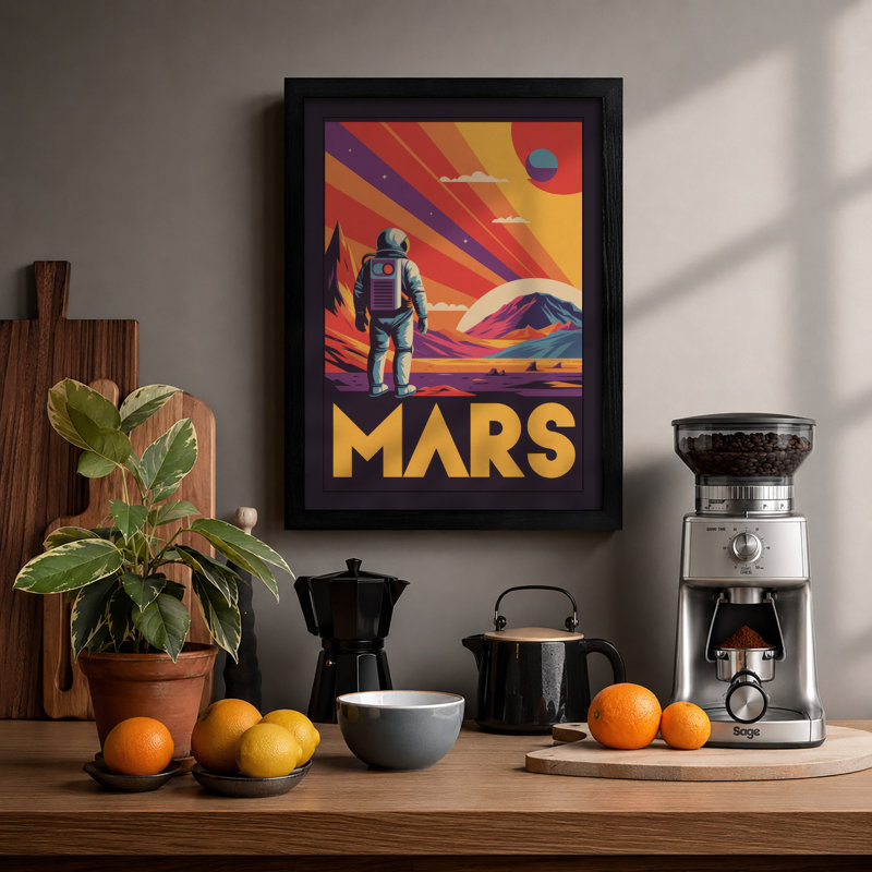 Postcard from Mars Retro - Framed Print, Black, A4 - 29.7 x 21.0 cm