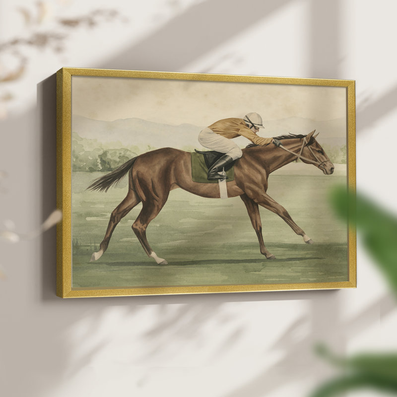 Équitation rétro II - reproduction encadrée - réarmable, H 11 po x l 14 po, Doré