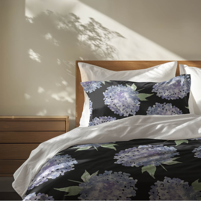 Ensemble d'édredon léger Hydrangea Love, Édredon simple + 2 taies d'oreiller standard, Gris anthracite