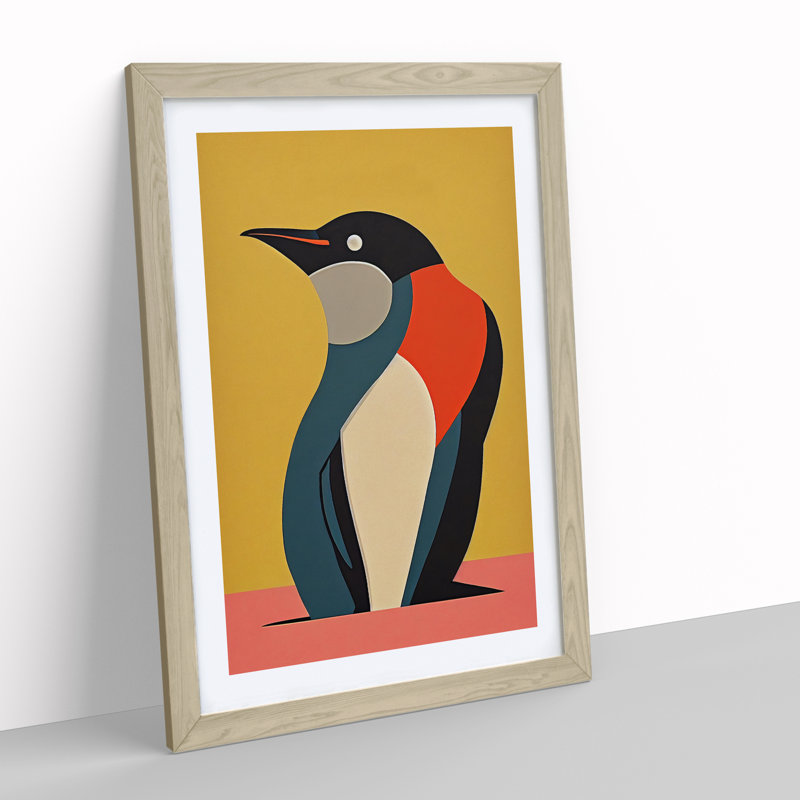 Penguin Abstract No.3 - Wall Art, 66cm H x 48cm W, Oak Framed Paper, White
