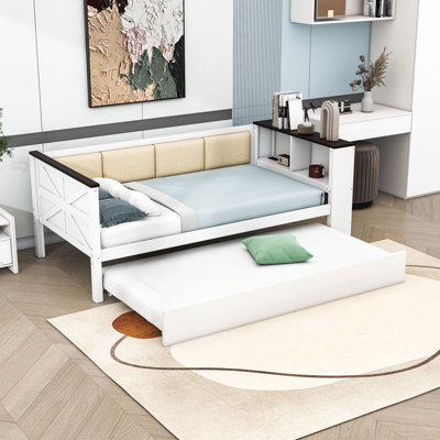 Wood Daybed with Shelves, USB and Trundle