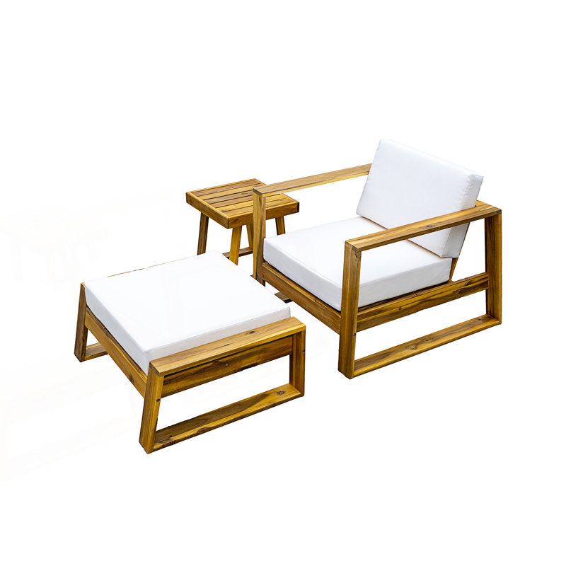 Outdoor Lounge Set - Chair And Ottoman With Removable Cushions, Beige